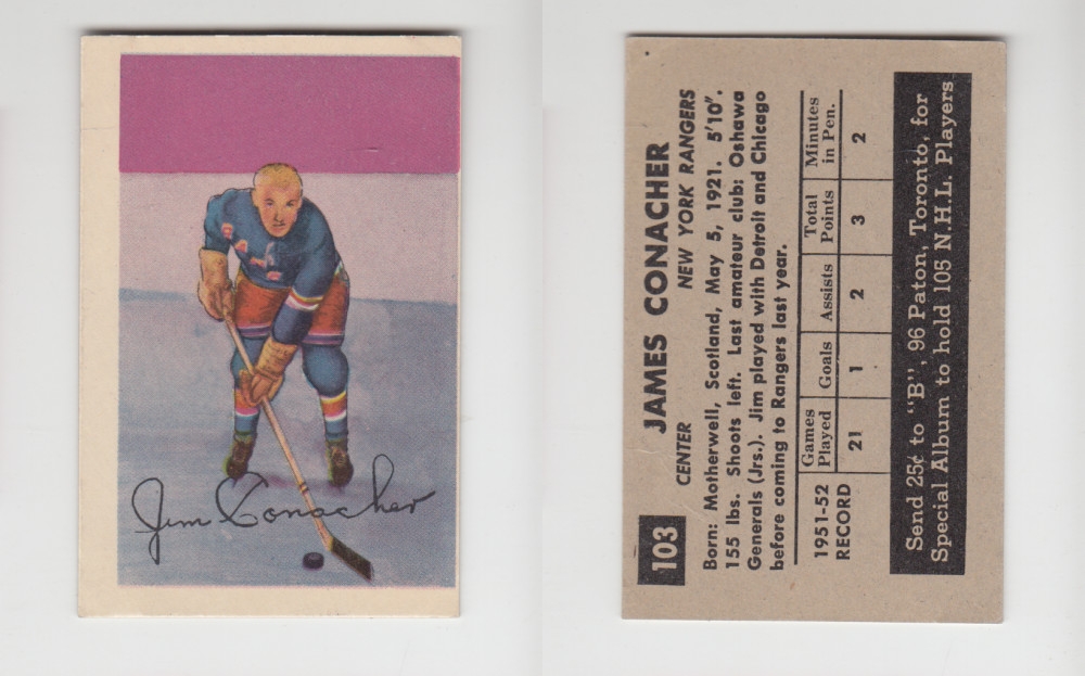 1952-53 PARKHURST HOCKEY CARD #103 J. CONACHER photo 1952-53 PARKHURST HOCKEY CARD #103 J. CONACHER photo