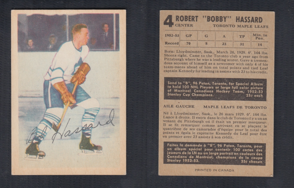 1953-54 PARKHURST HOCKEY CARD #4 R. HASSARD photo 1953-54 PARKHURST HOCKEY CARD #4 R. HASSARD photo