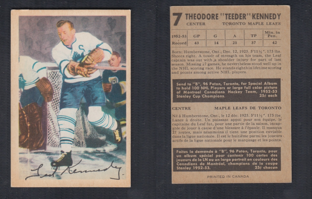 1953-54 PARKHURST HOCKEY CARD #7 T. KENNEDY photo 1953-54 PARKHURST HOCKEY CARD #7 T. KENNEDY photo