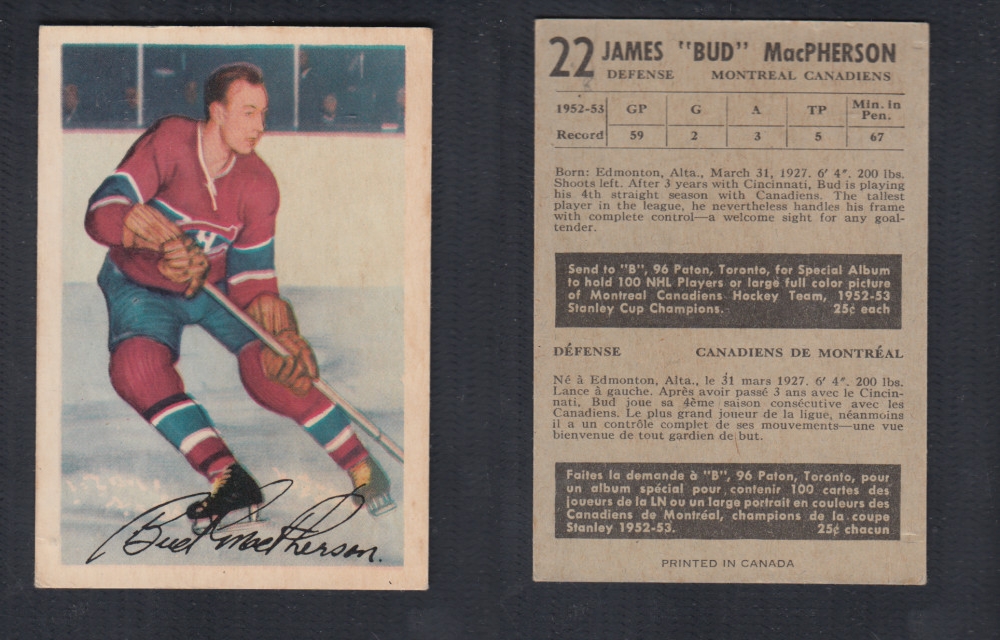 1953-54 PARKHURST HOCKEY CARD #22 J. MACPHERSON photo