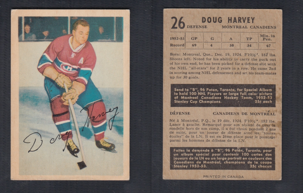 1953-54 PARKHURST HOCKEY CARD #26 D. HARVEY photo 1953-54 PARKHURST HOCKEY CARD #26 D. HARVEY photo