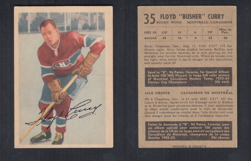 1953-54 PARKHURST HOCKEY CARD #35 F. CURRY photo 1953-54 PARKHURST HOCKEY CARD #35 F. CURRY photo