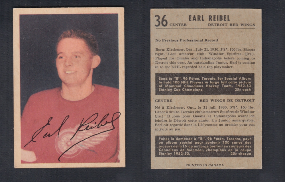 1953-54 PARKHURST HOCKEY CARD #36 E. REIBEL photo 1953-54 PARKHURST HOCKEY CARD #36 E. REIBEL photo
