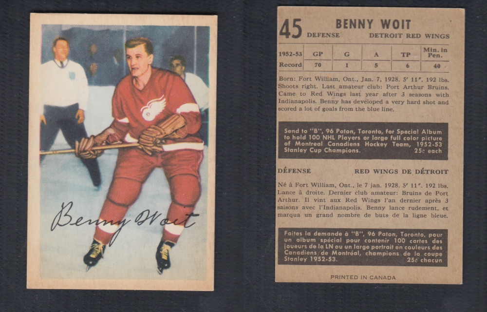 1953-54 PARKHURST HOCKEY CARD #45 B. WOIT photo 1953-54 PARKHURST HOCKEY CARD #45 B. WOIT photo