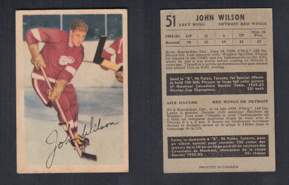 1953-54 PARKHURST HOCKEY CARD #51 J. WILSON photo 1953-54 PARKHURST HOCKEY CARD #51 J. WILSON photo