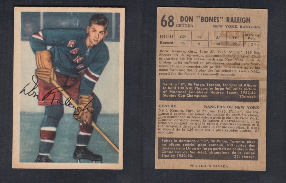 1953-54 PARKHURST HOCKEY CARD #68 D. RALEIGH photo 1953-54 PARKHURST HOCKEY CARD #68 D. RALEIGH photo
