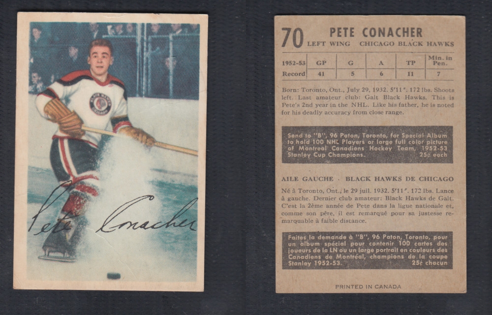 1953-54 PARKHURST HOCKEY CARD #70 P. CONACHER photo 1953-54 PARKHURST HOCKEY CARD #70 P. CONACHER photo