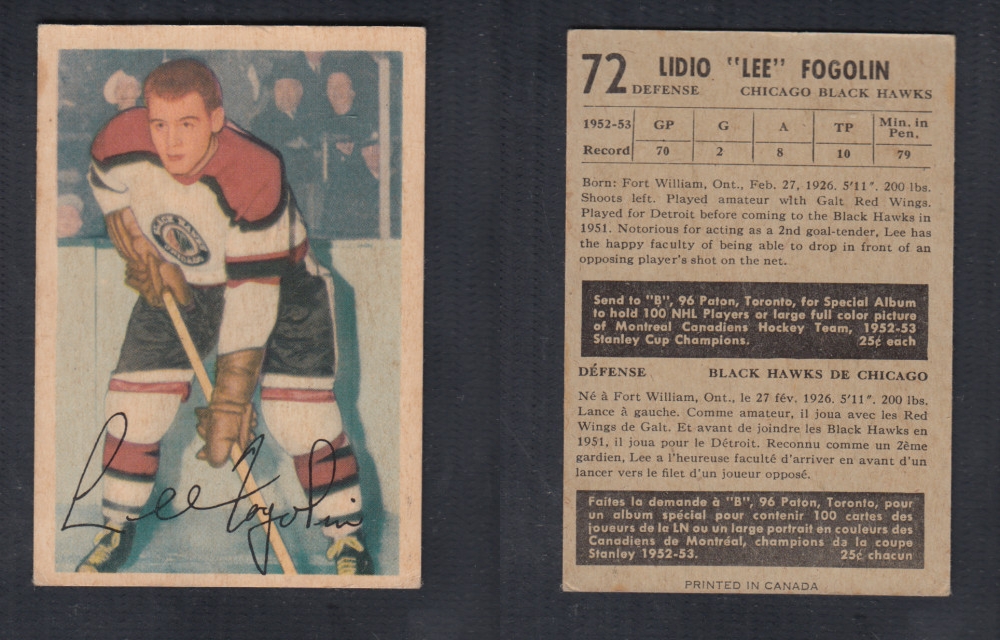 1953-54 PARKHURST HOCKEY CARD #72 L. FOGOLIN photo 1953-54 PARKHURST HOCKEY CARD #72 L. FOGOLIN photo