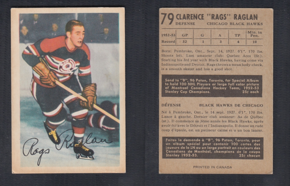 1953-54 PARKHURST HOCKEY CARD #79 C. RAGLAN photo 1953-54 PARKHURST HOCKEY CARD #79 C. RAGLAN photo