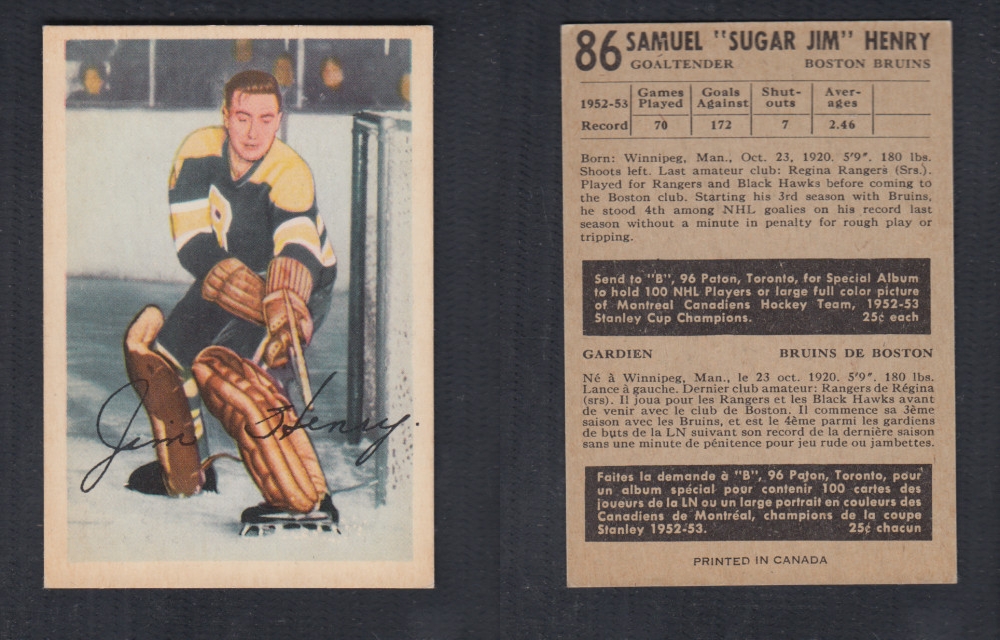 1953-54 PARKHURST HOCKEY CARD #86 S. HENRY photo 1953-54 PARKHURST HOCKEY CARD #86 S. HENRY photo