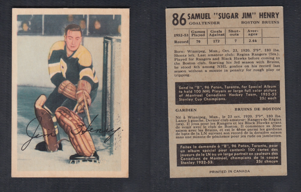 1953-54 PARKHURST HOCKEY CARD #86 S. HENRY photo 1953-54 PARKHURST HOCKEY CARD #86 S. HENRY photo