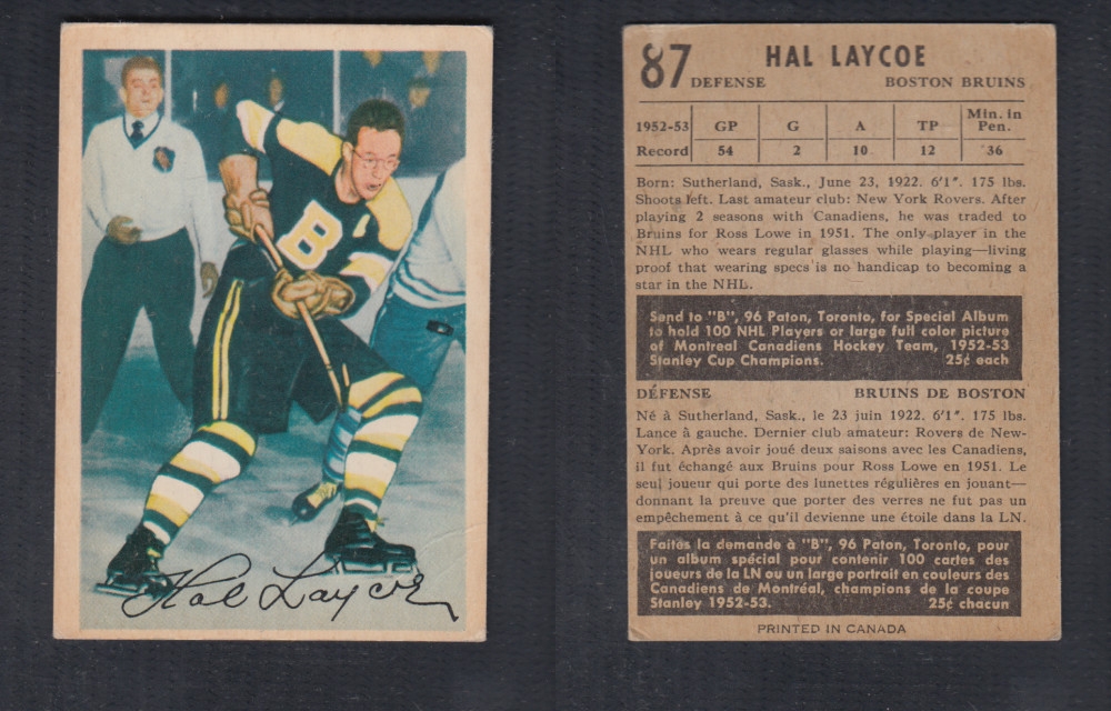 1953-54 PARKHURST HOCKEY CARD #87 H. LAYCOE photo 1953-54 PARKHURST HOCKEY CARD #87 H. LAYCOE photo