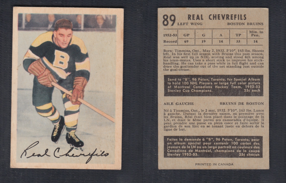 1953-54 PARKHURST HOCKEY CARD #89 R. CHEVREFILS photo 1953-54 PARKHURST HOCKEY CARD #89 R. CHEVREFILS photo