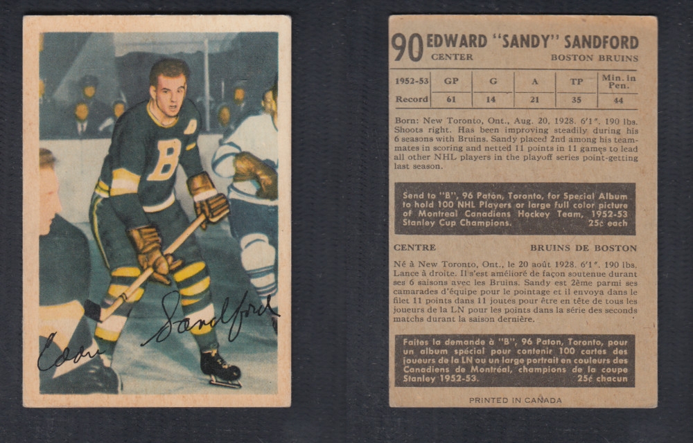 1953-54 PARKHURST HOCKEY CARD #90 E. SANDFORD photo 1953-54 PARKHURST HOCKEY CARD #90 E. SANDFORD photo