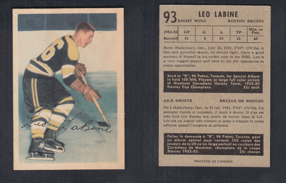 1953-54 PARKHURST HOCKEY CARD #93 L. LABINE photo 1953-54 PARKHURST HOCKEY CARD #93 L. LABINE photo