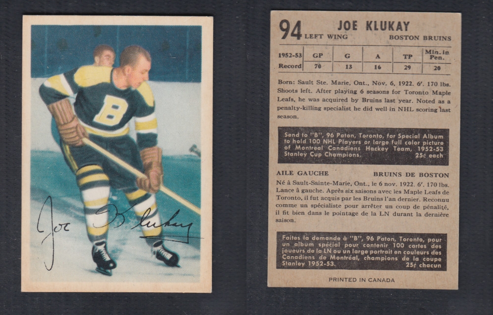 1953-54 PARKHURST HOCKEY CARD #94 J. KLUKAY photo 1953-54 PARKHURST HOCKEY CARD #94 J. KLUKAY photo
