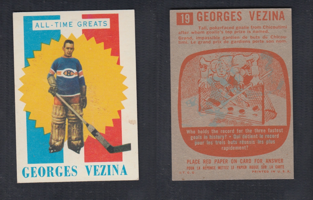 1960-61 TOPPS HOCKEY CARD #19 G. VEZINA photo 1960-61 TOPPS HOCKEY CARD #19 G. VEZINA photo