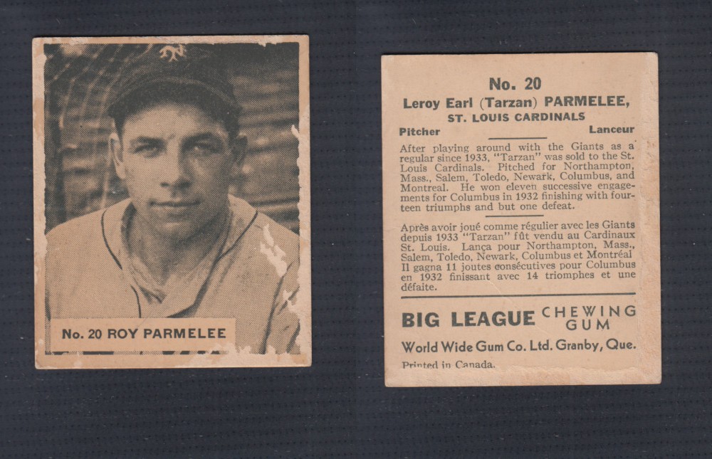 1936 WORLD WIDE GUM CANADIAN GOUDEY BASEBALL CARD # 20 R. PARMELEE photo