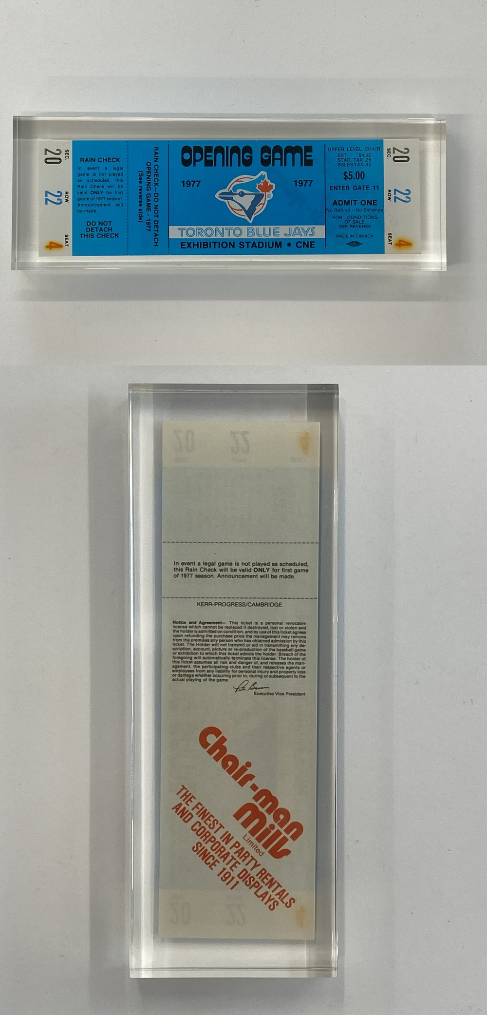 1977 TORONTO BLUE JAYS OPENING GAME TICKET DESK ORNAMENT photo 1977 TORONTO BLUE JAYS OPENING GAME TICKET DESK ORNAMENT photo