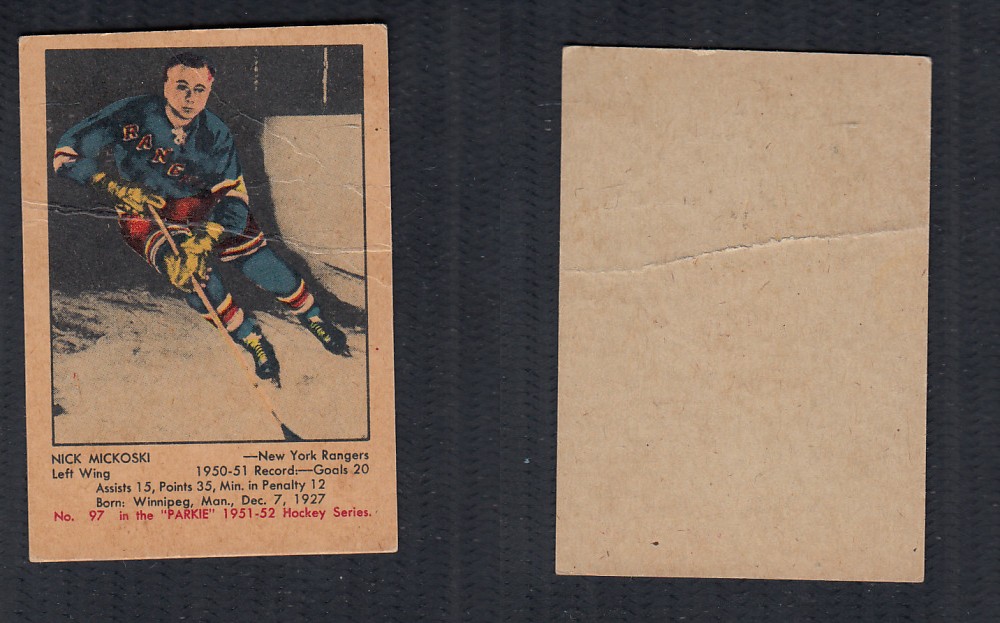 1951-52 PARKHURST HOCKEY CARD #97 N. MICKOSKI photo 1951-52 PARKHURST HOCKEY CARD #97 N. MICKOSKI photo