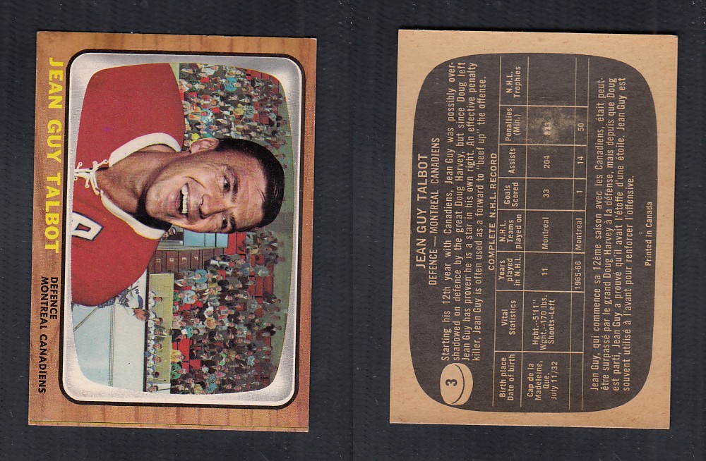 1966-67 TOPPS HOCKEY CARD #3 J.G. TALBOT photo 1966-67 TOPPS HOCKEY CARD #3 J.G. TALBOT photo
