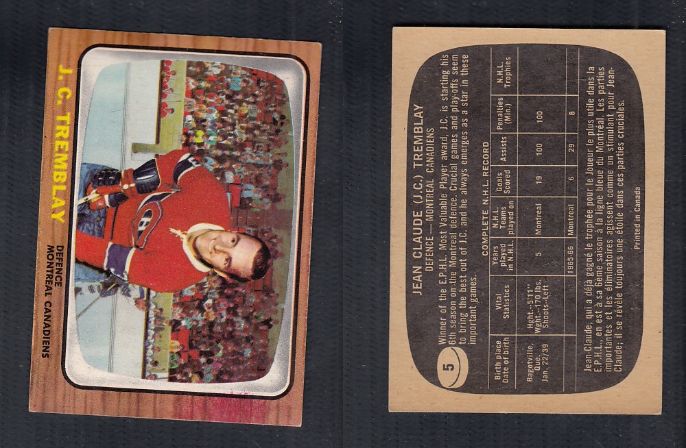 1966-67 TOPPS HOCKEY CARD #5 J.C. TREMBLAY photo 1966-67 TOPPS HOCKEY CARD #5 J.C. TREMBLAY photo