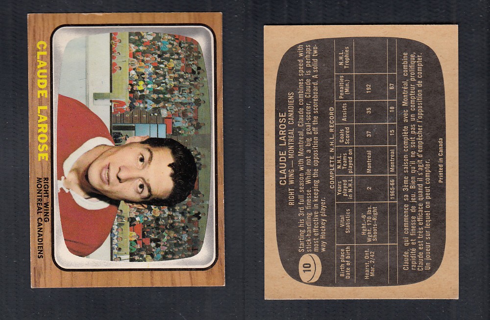 1966-67 TOPPS HOCKEY CARD #10 C. LAROSE photo 1966-67 TOPPS HOCKEY CARD #10 C. LAROSE photo