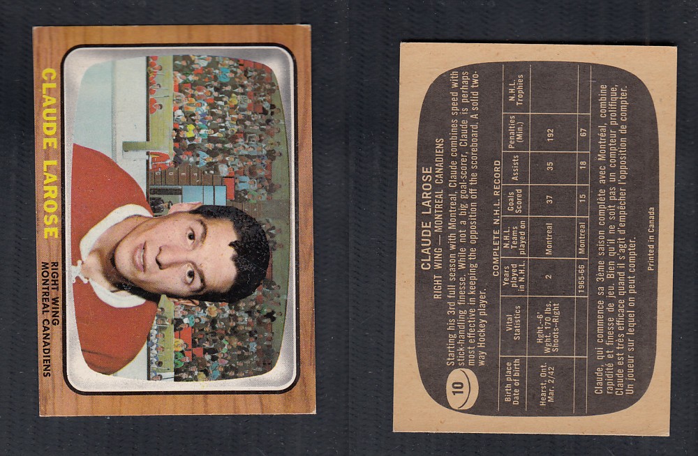 1966-67 TOPPS HOCKEY CARD #10 C. LAROSE photo 1966-67 TOPPS HOCKEY CARD #10 C. LAROSE photo