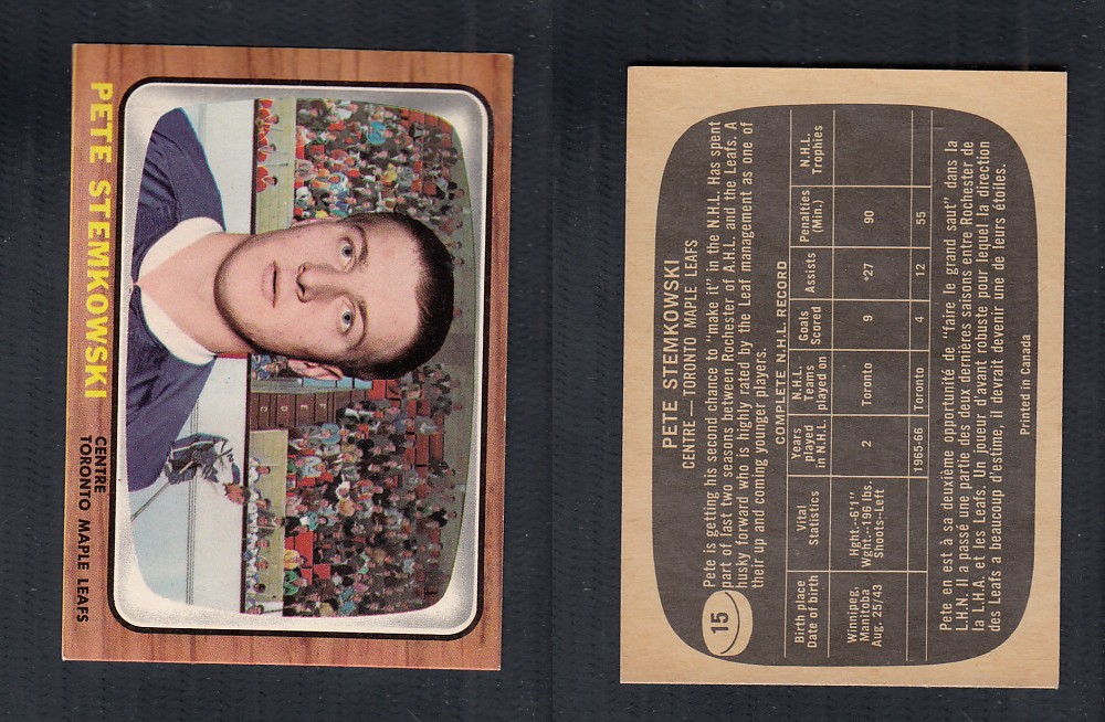 1966-67 TOPPS HOCKEY CARD #15 P. STEMKOWSKI photo 1966-67 TOPPS HOCKEY CARD #15 P. STEMKOWSKI photo