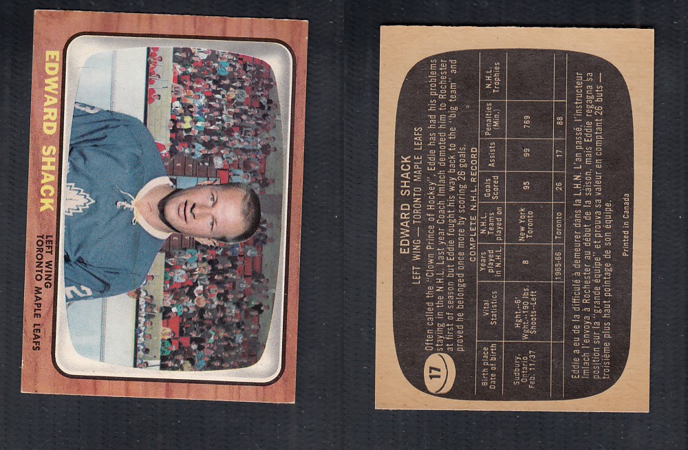 1966-67 TOPPS HOCKEY CARD #17 E. SHACK photo 1966-67 TOPPS HOCKEY CARD #17 E. SHACK photo