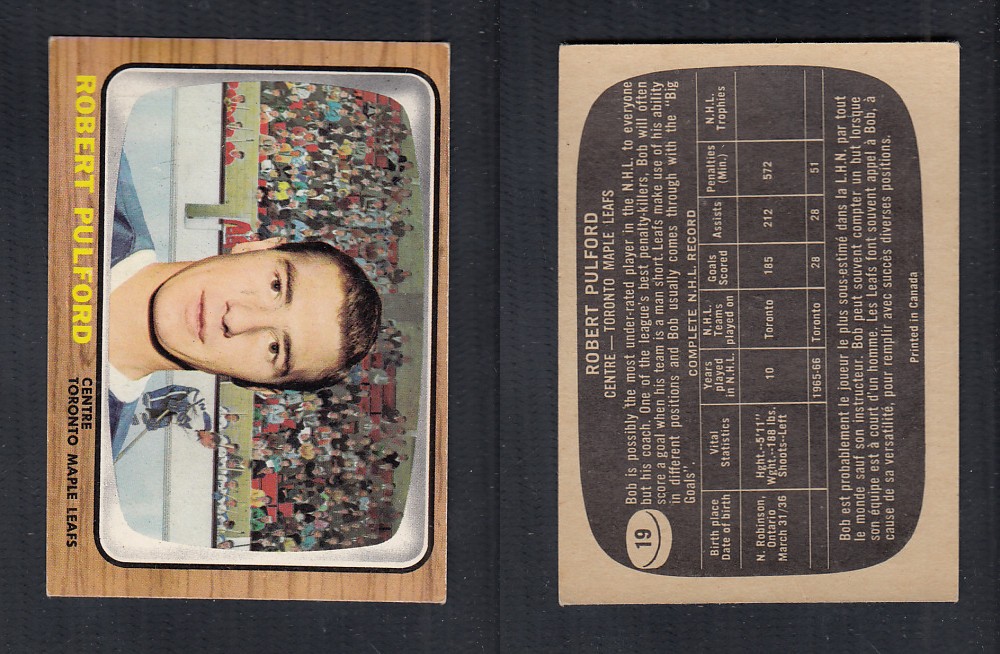 1966-67 TOPPS HOCKEY CARD #19 R. PULLFORD photo 1966-67 TOPPS HOCKEY CARD #19 R. PULLFORD photo