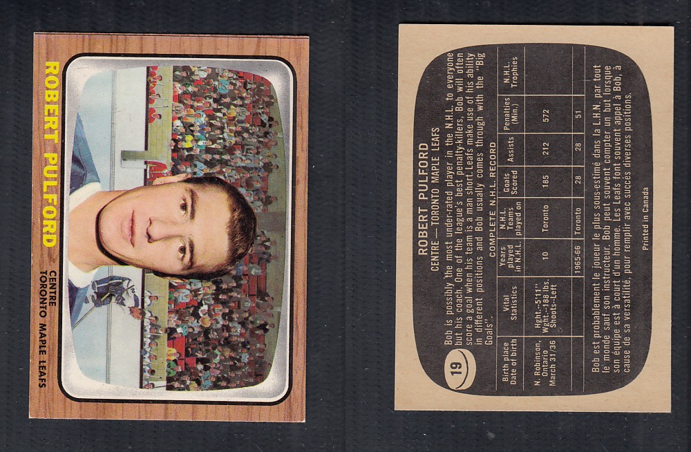 1966-67 TOPPS HOCKEY CARD #19 R. PULLFORD photo 1966-67 TOPPS HOCKEY CARD #19 R. PULLFORD photo