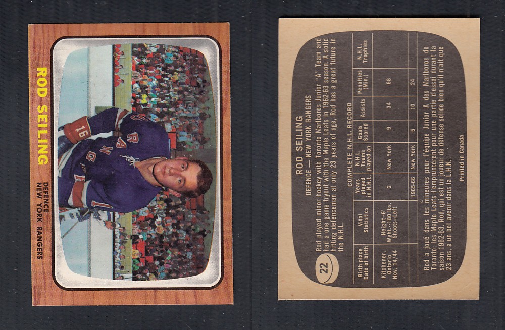 1966-67 TOPPS HOCKEY CARD #22 R. SEILING photo 1966-67 TOPPS HOCKEY CARD #22 R. SEILING photo