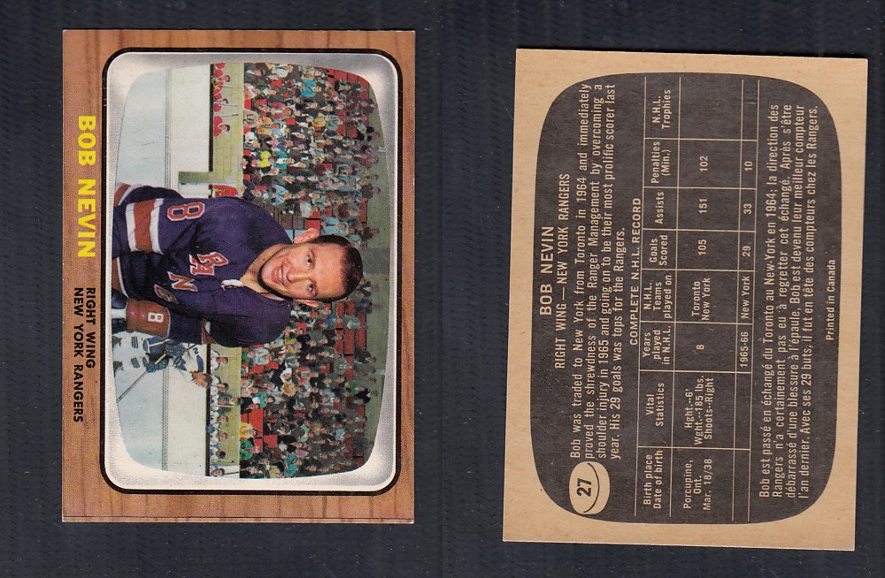1966-67 TOPPS HOCKEY CARD #27 B. NEVIN photo 1966-67 TOPPS HOCKEY CARD #27 B. NEVIN photo