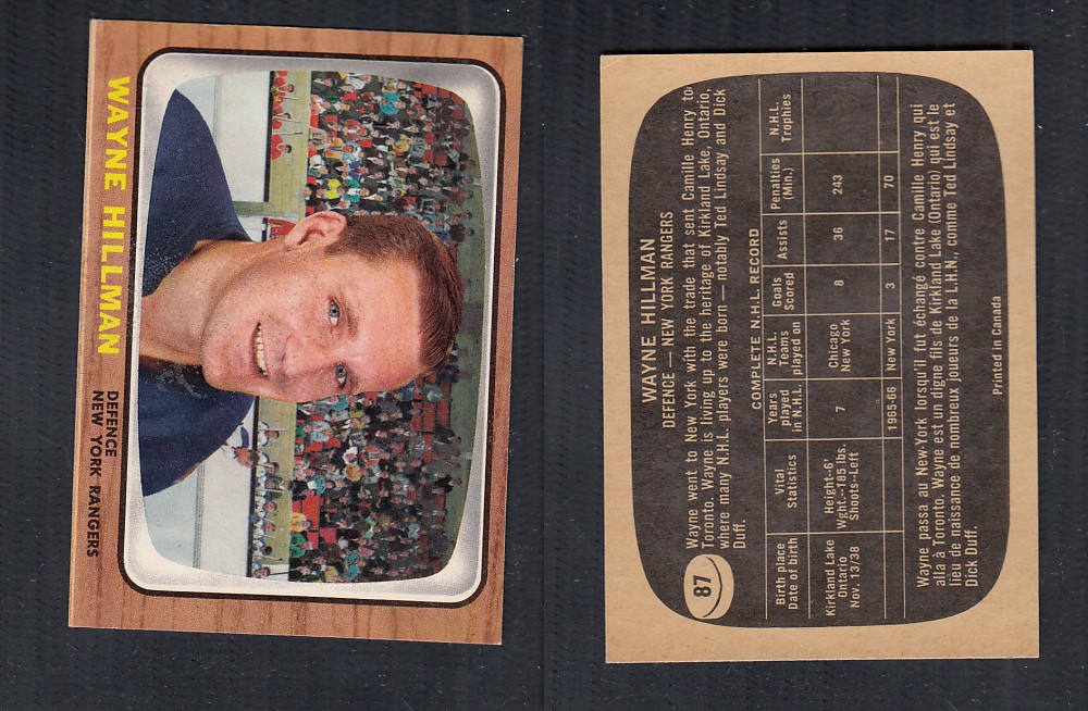 1966-67 TOPPS HOCKEY CARD #87 W. HILLMAN photo 1966-67 TOPPS HOCKEY CARD #87 W. HILLMAN photo