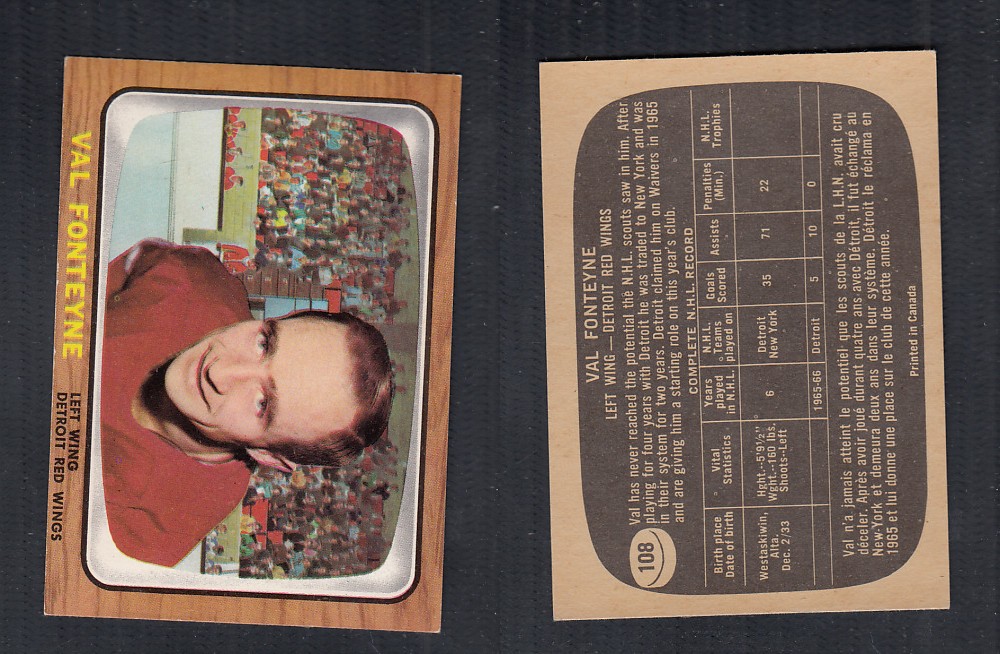 1966-67 TOPPS HOCKEY CARD #108 V. FONTEYNE photo 1966-67 TOPPS HOCKEY CARD #108 V. FONTEYNE photo