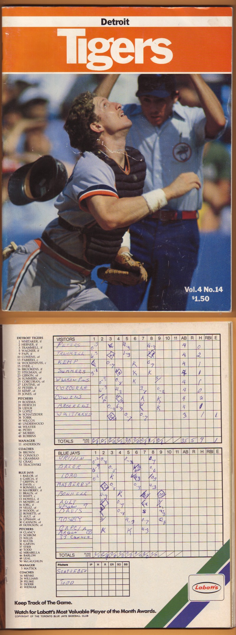 1980 TORONTO BLUE JAYS VS DETROIT TIGERS PROGRAM photo 1980 TORONTO BLUE JAYS VS DETROIT TIGERS PROGRAM photo