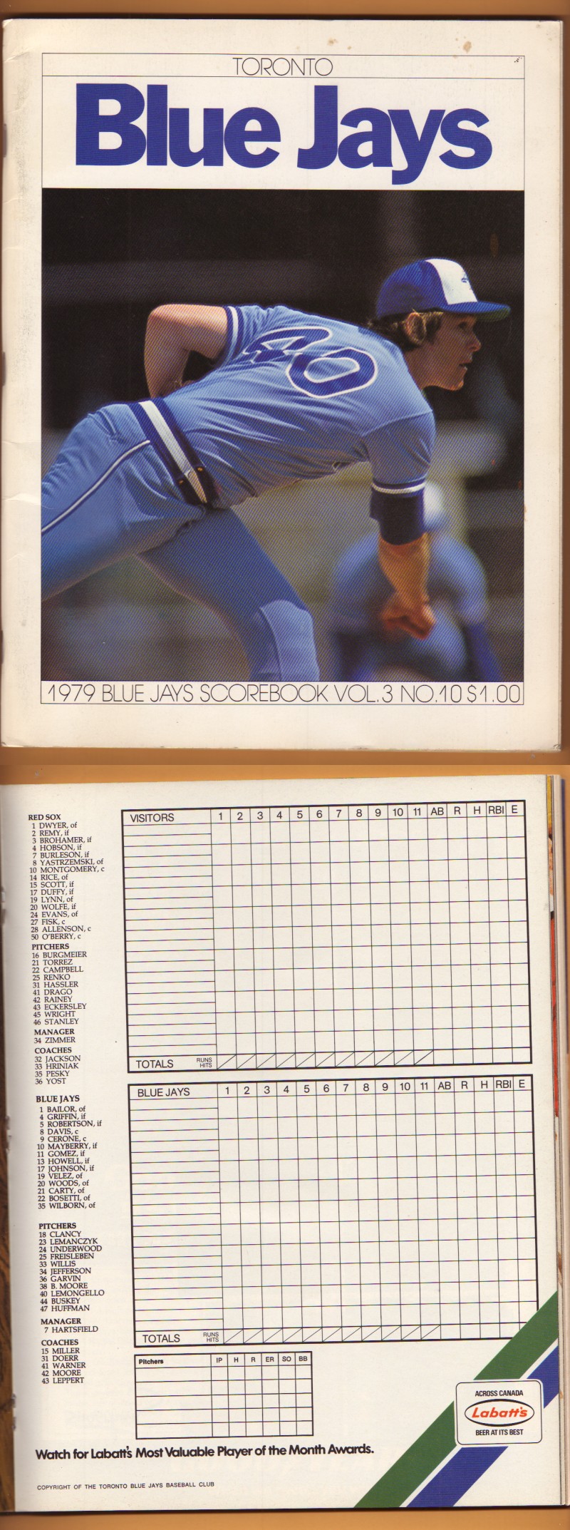 1979 BOSTON RED SOX VS TORONTO BLUE JAYS PROGRAM photo 1979 BOSTON RED SOX VS TORONTO BLUE JAYS PROGRAM photo