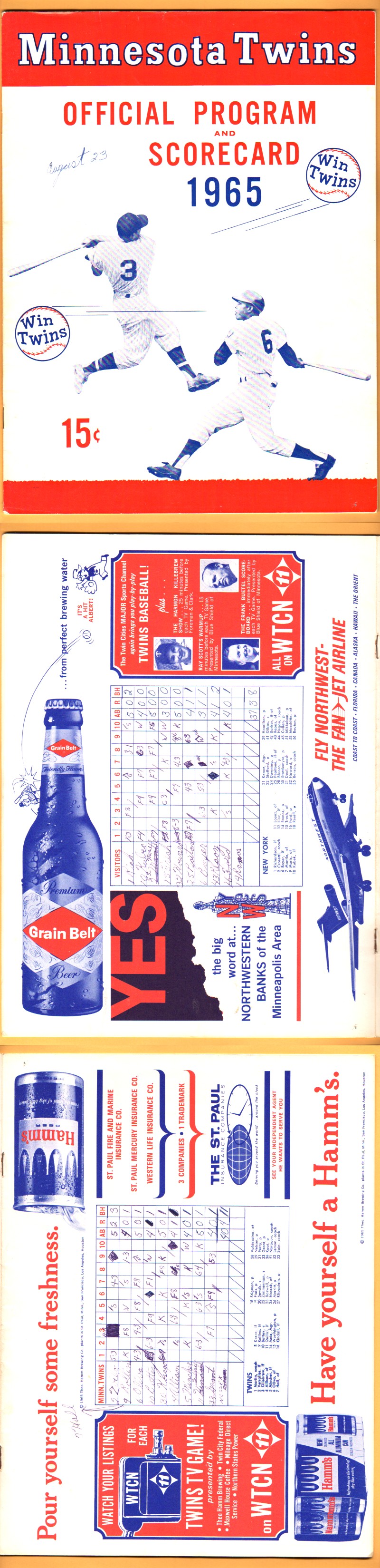 1965 MINNESOTA TWINS VS NEW YORK YANKEES PROGRAM photo 1965 MINNESOTA TWINS VS NEW YORK YANKEES PROGRAM photo