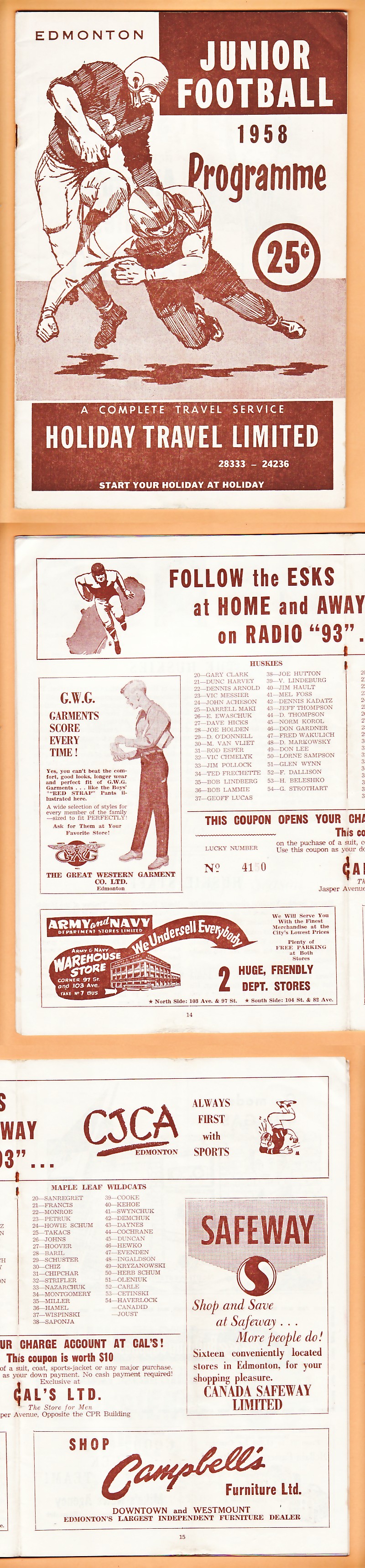 1958 CFL EDMONTON MAPLE LEAFS WILDCATS VS HUSKIES PROGRAM photo 1958 CFL EDMONTON MAPLE LEAFS WILDCATS VS HUSKIES PROGRAM photo