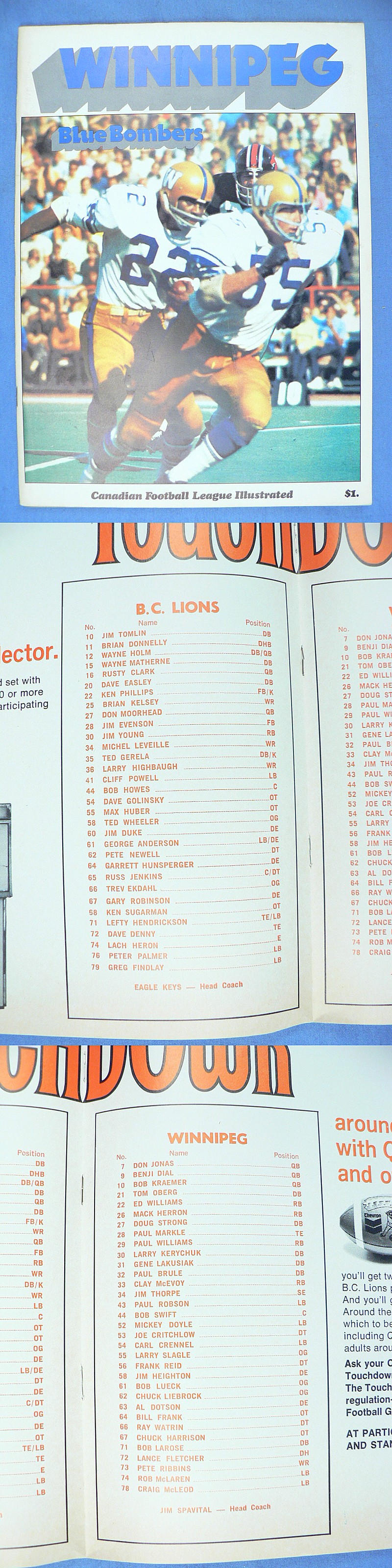 1971 CFL B.C. LIONS VS WINNIPEG BLUE BOMBERS PROGRAM photo 1971 CFL B.C. LIONS VS WINNIPEG BLUE BOMBERS PROGRAM photo