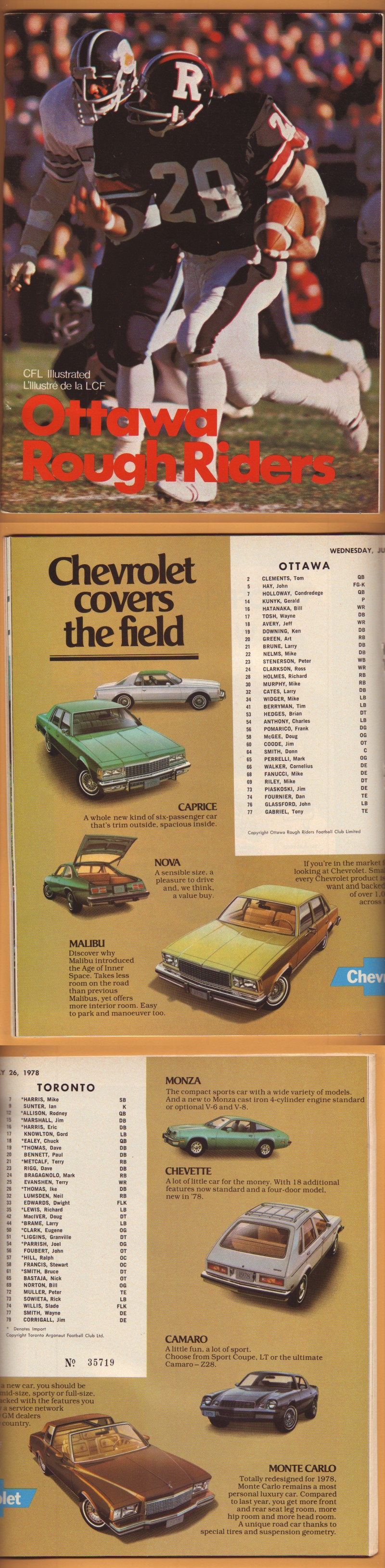 1978 CFL OTTAWA ROUGH RIDERS VS TORONTO ARGOS PROGRAM photo 1978 CFL OTTAWA ROUGH RIDERS VS TORONTO ARGOS PROGRAM photo