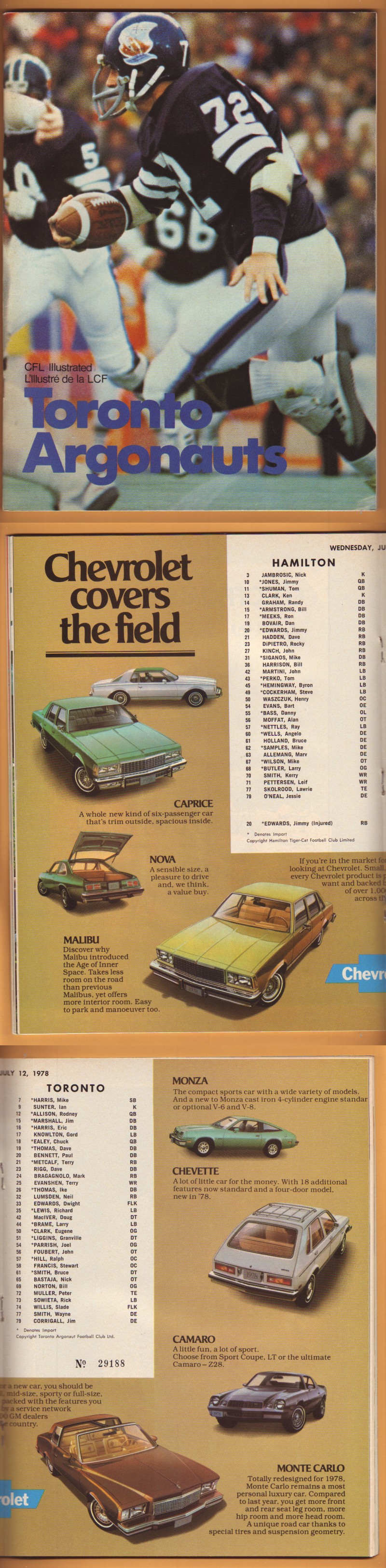 1978 TORONTO ARGOS VS HAMILTON TIGER CATS PROGRAM photo 1978 TORONTO ARGOS VS HAMILTON TIGER CATS PROGRAM photo