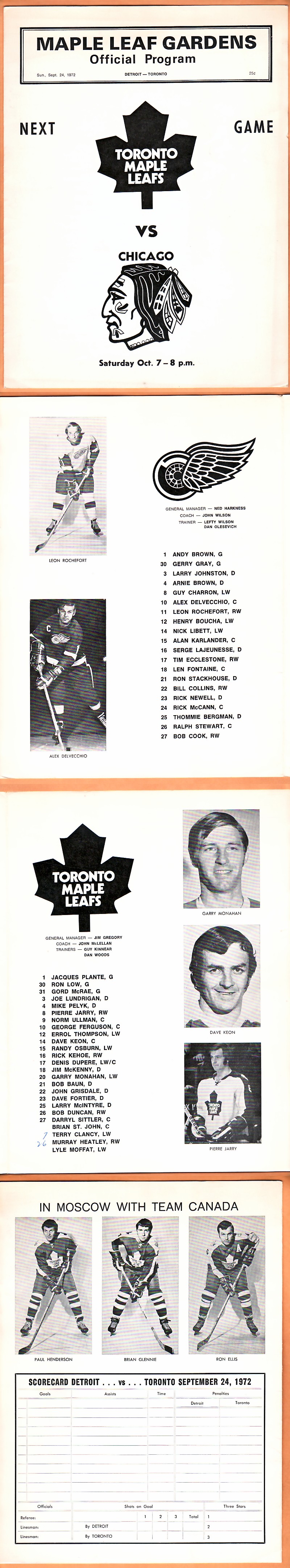 1972 TORONTO MAPLE LEAFS VS DETROIT RED WINGS PROGRAM photo 1972 TORONTO MAPLE LEAFS VS DETROIT RED WINGS PROGRAM photo