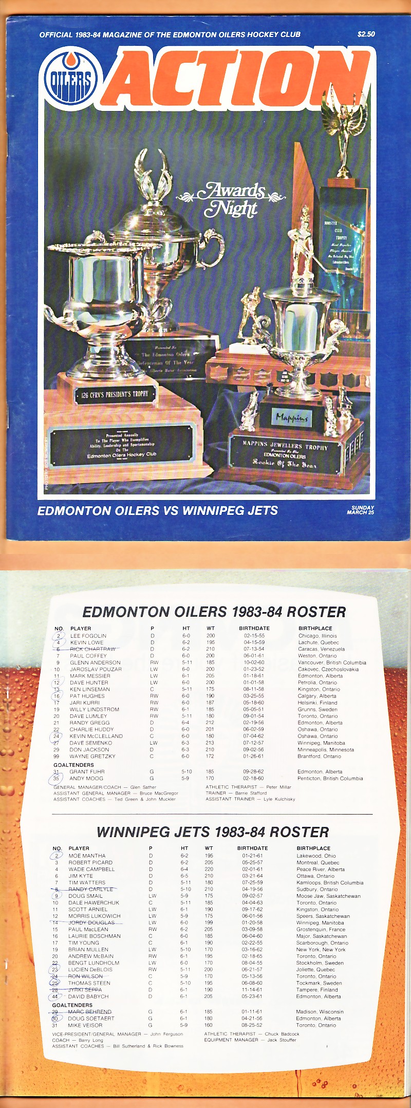 1984 EDMONTON OILERS VS WINNIPEG JETS PROGRAM photo