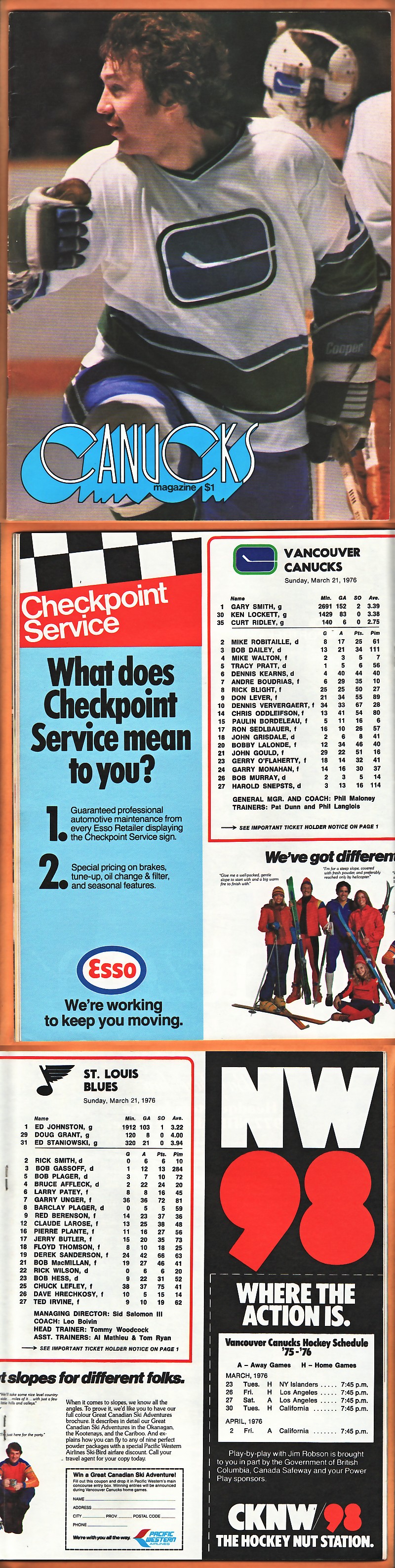 1976 ST-LOUIS BLUES VS VANCOUVER CANUCKS PROGRAM photo 1976 ST-LOUIS BLUES VS VANCOUVER CANUCKS PROGRAM photo
