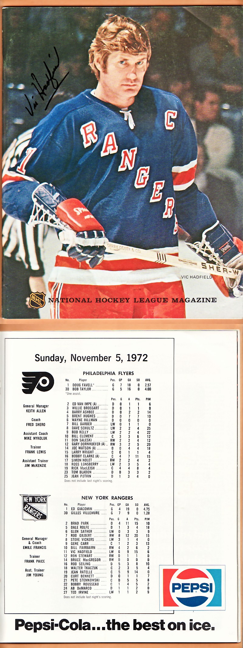 1972 PHILADELPHIA FLYERS VS NEW YORK RANGERS PROGRAM photo 1972 PHILADELPHIA FLYERS VS NEW YORK RANGERS PROGRAM photo