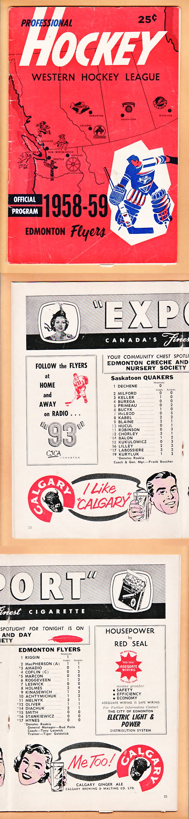 1958-59 EDMONTON FLYERS VS SASKATOON QUAKERS PROGRAM photo 1958-59 EDMONTON FLYERS VS SASKATOON QUAKERS PROGRAM photo