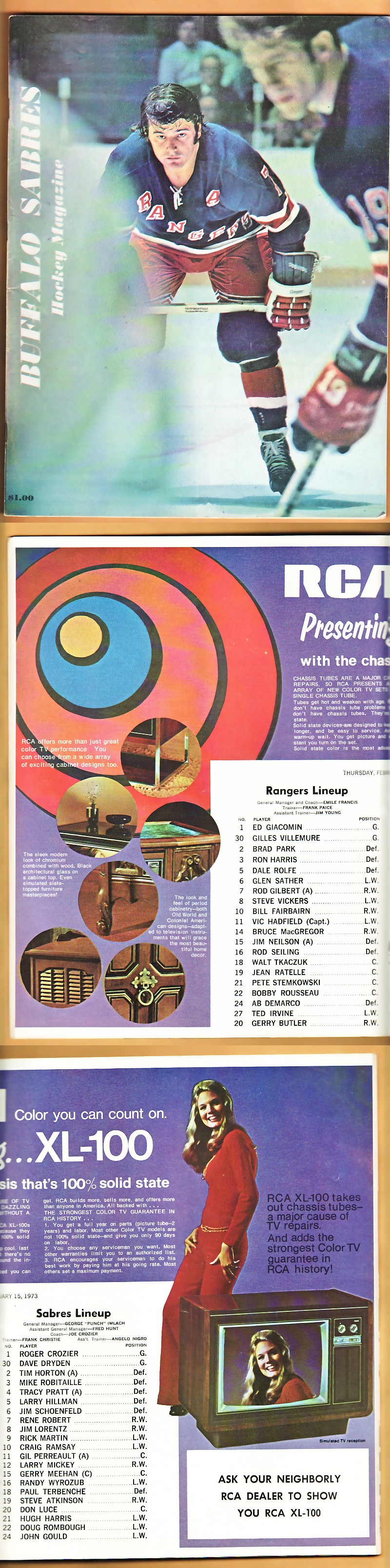 1973 BUFFALO SABRES VS NEW YORK RANGERS PROGRAM photo 1973 BUFFALO SABRES VS NEW YORK RANGERS PROGRAM photo