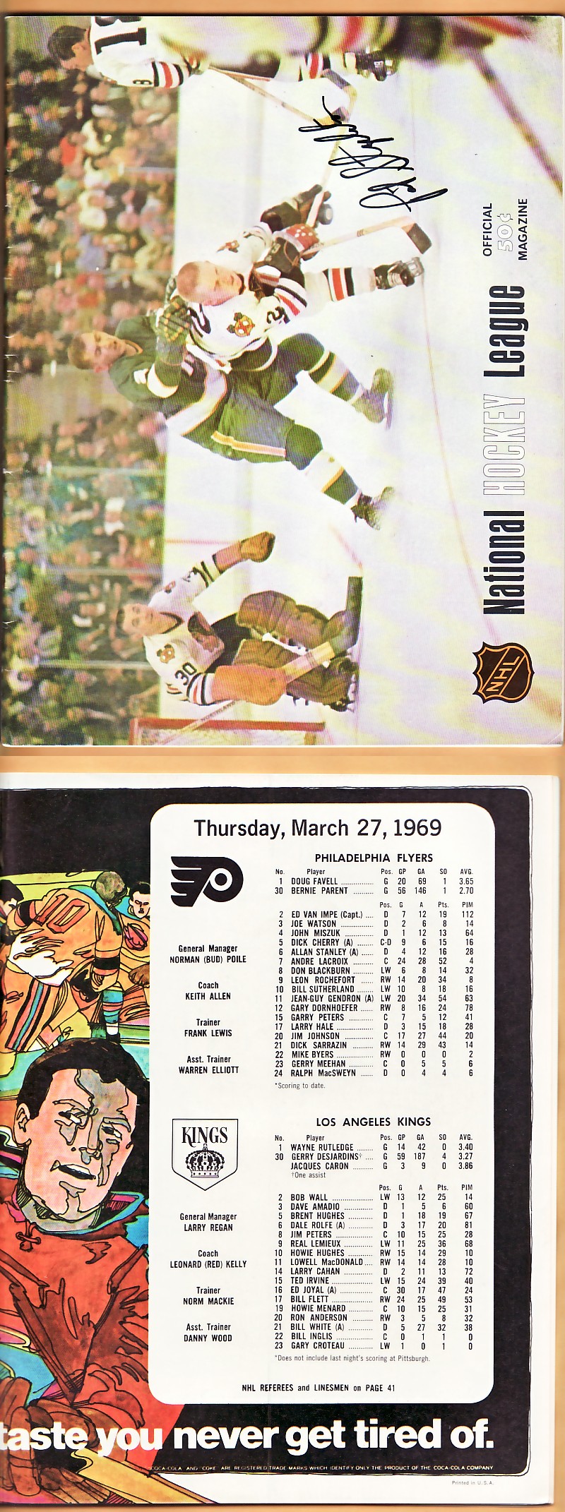 1969 PHILADELPHIA FLYERS VS LOS ANGELES KINGS PROGRAM photo 1969 PHILADELPHIA FLYERS VS LOS ANGELES KINGS PROGRAM photo